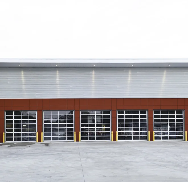 Five row commercial garage doors.