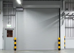 Rolling steel garage door.