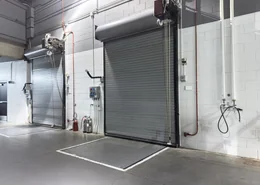 Rolling steel garage door.