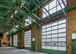 Interior of green commercial garages.