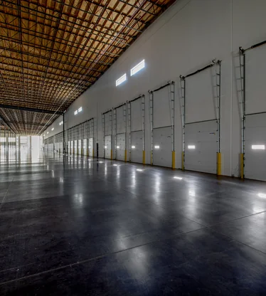 Long line of warehouse doors.