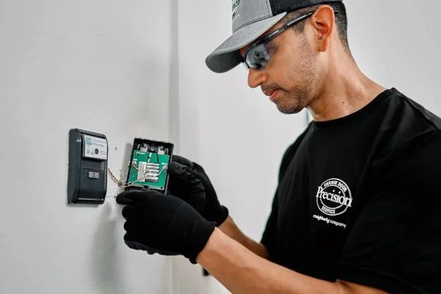 A PDS expert working on a garage door device.