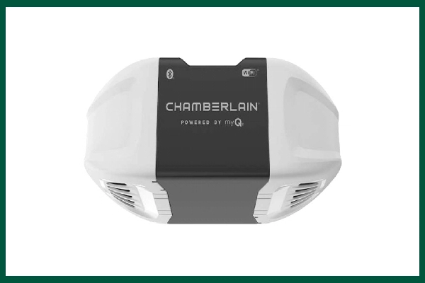 The Chamberlain B2405 garage door opener equipped with smart features and a durable drive belt. 