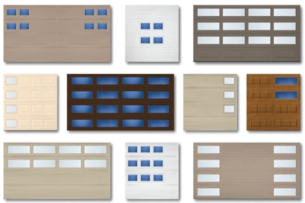 Garage doors with an assortment of mosaic window options.