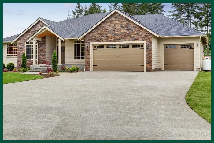 White house with large driveway.