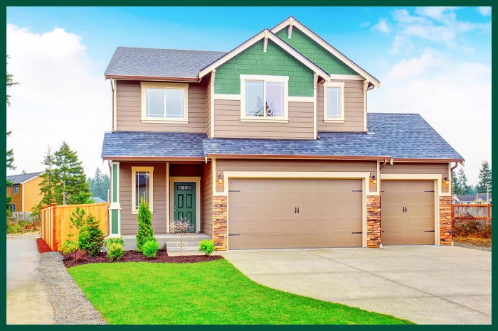 House with green gable.