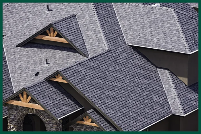 New house with complex rooflines.