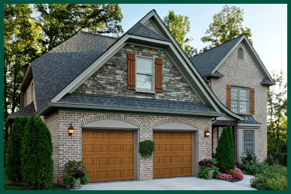 Clean brick house with green paint.