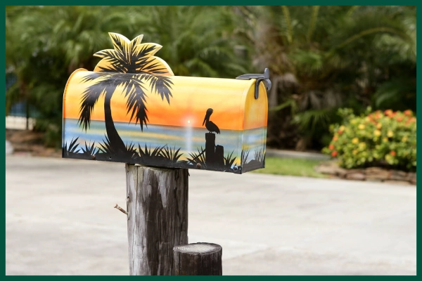 Fun beach-inspired colorful mailbox.